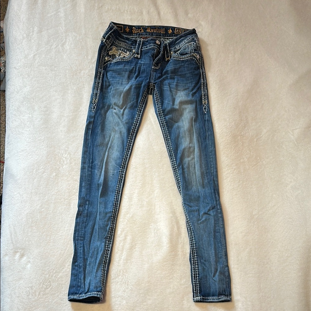 Rock Revival Blue Skinny Jeans with Stretch and Fading